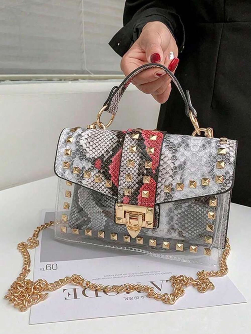 Kohl's Clear Snake-Print Crossbody Bag in Gray and Red